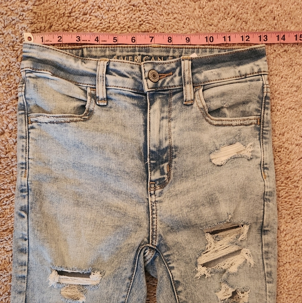 American Eagle Distressed Light Blue Next Level Stretch Women's Jeans Sz. 2 - Picture 6 of 9